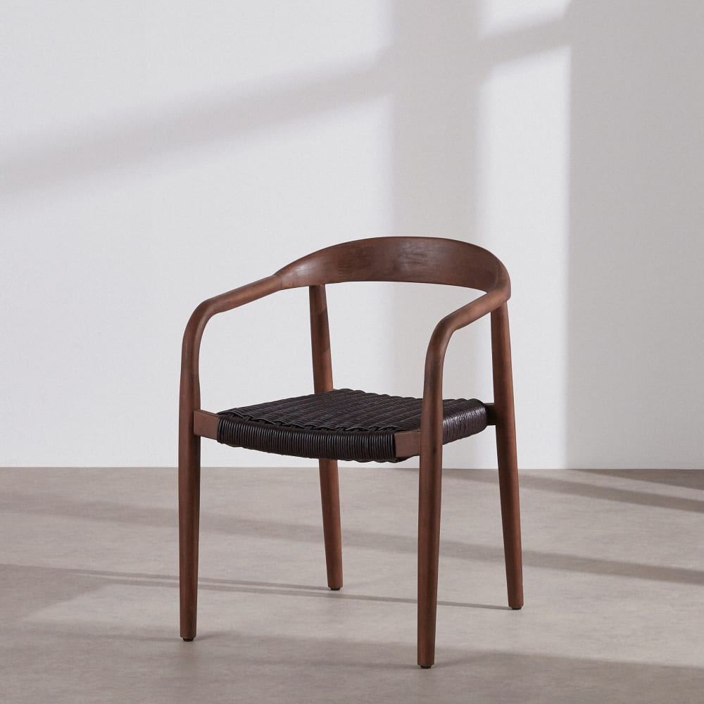 Chaises professionnelles en bois d'acacia foncé et résine tressée recyclée marron (x2)