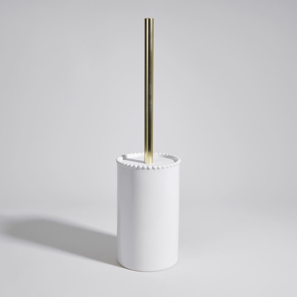Brosse de toilettes en grès blanc cassé et doré