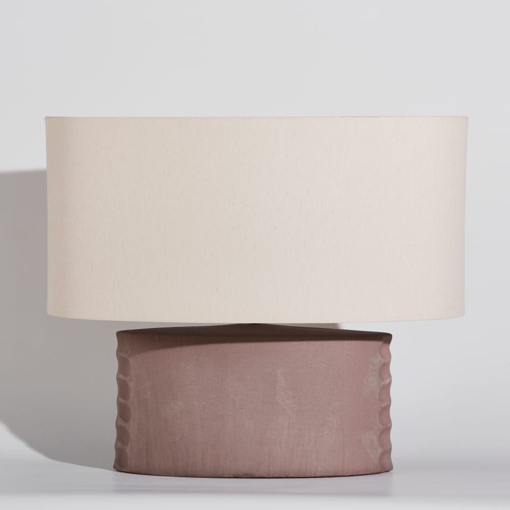 Lampe en céramique marron et abat-jour crème, H62 cm