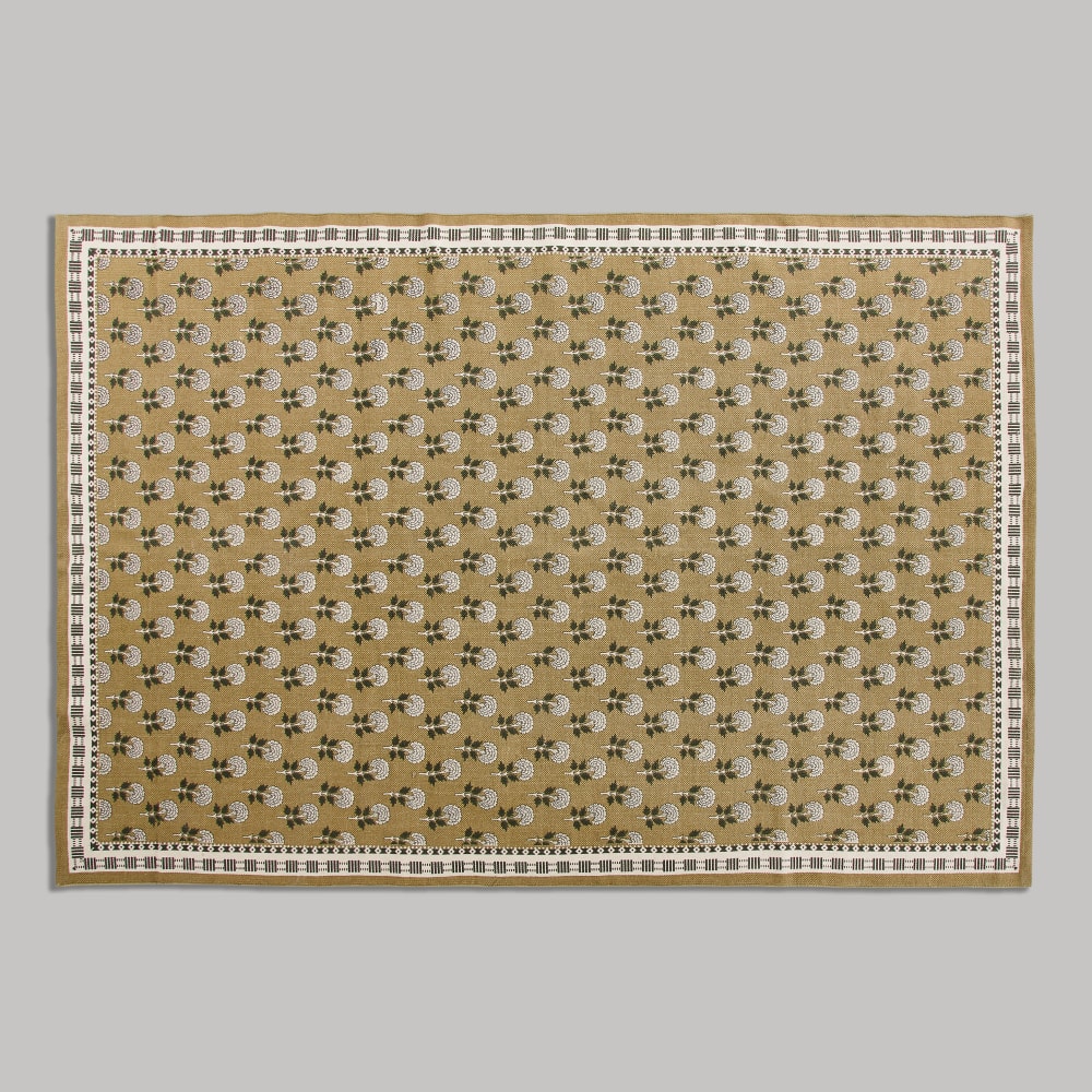 Tapis en coton tissé motif floral jaune, écru et vert 160x230