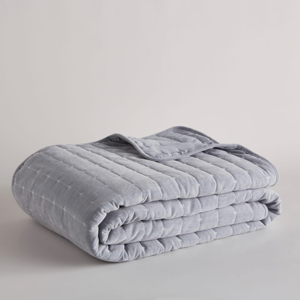 Couvre-lit boutis bleu surpiqué 240x220