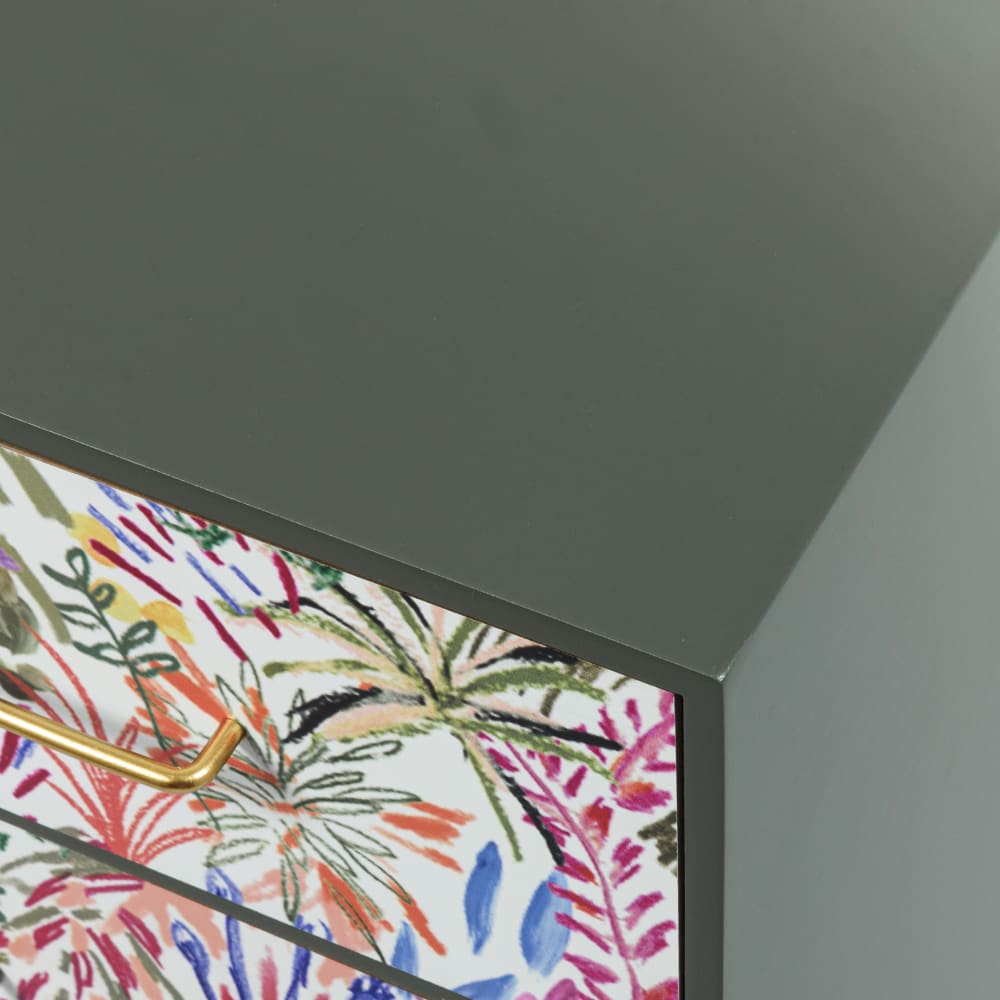 Petit meuble de rangement 3 tiroirs avec fer forgé et motif végétal multicolore — vue 4