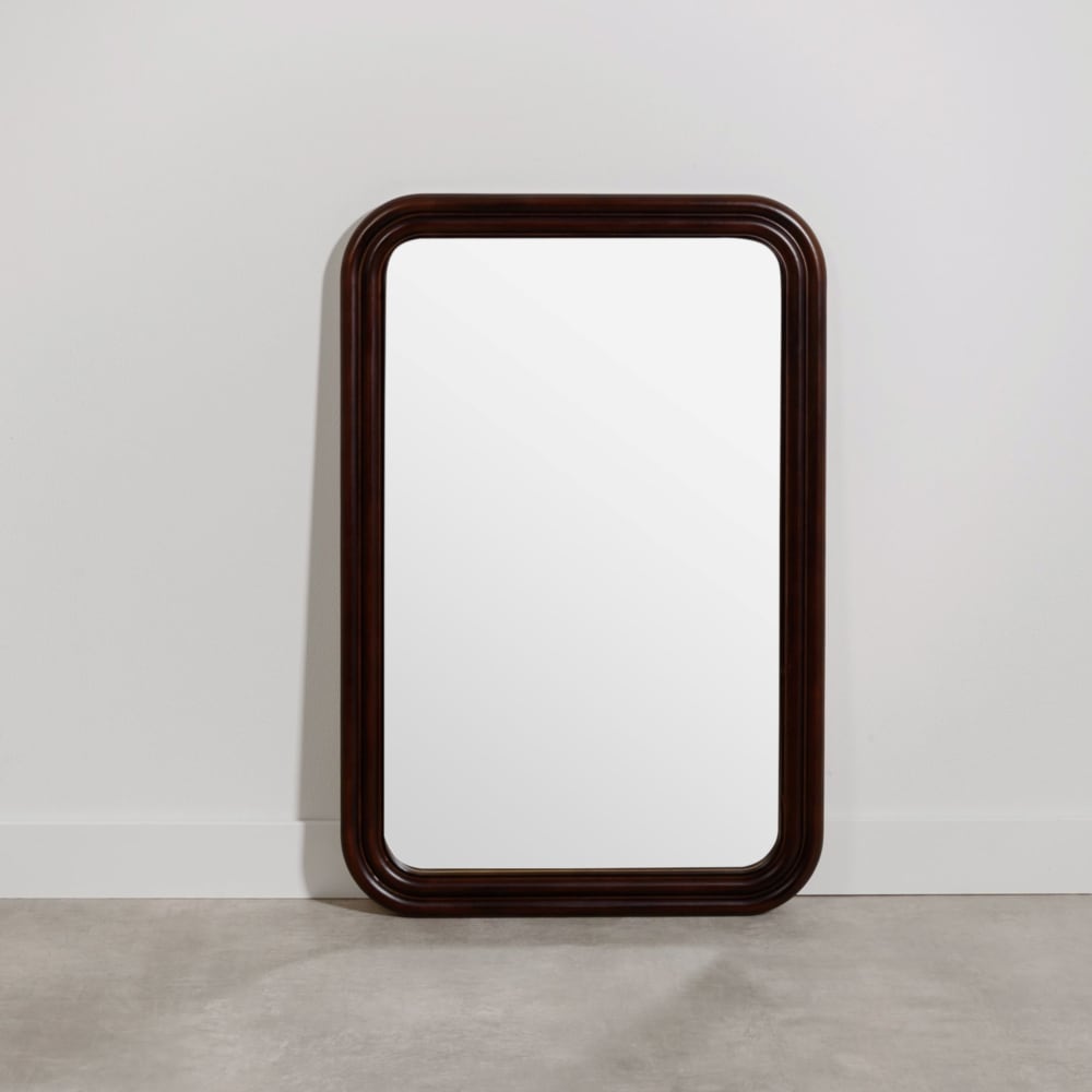 Miroir rectangulaire arrondi en bois d'hévéa 61x91