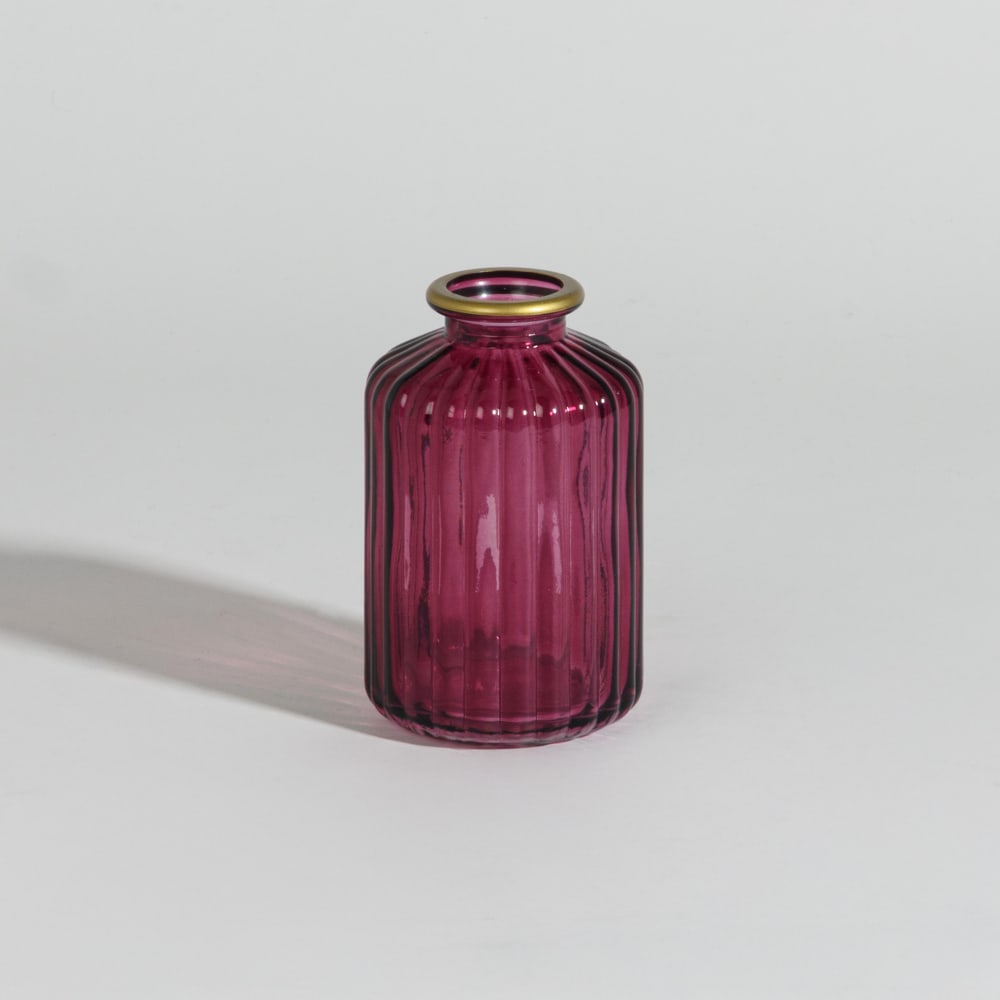 Vase en verre rose et doré H10