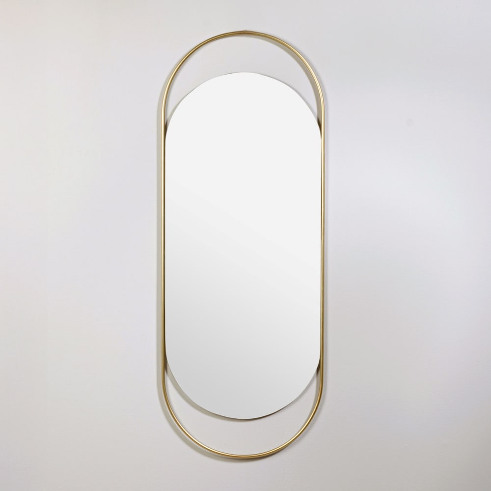 Miroir ovale en acier filaire doré 38x100
