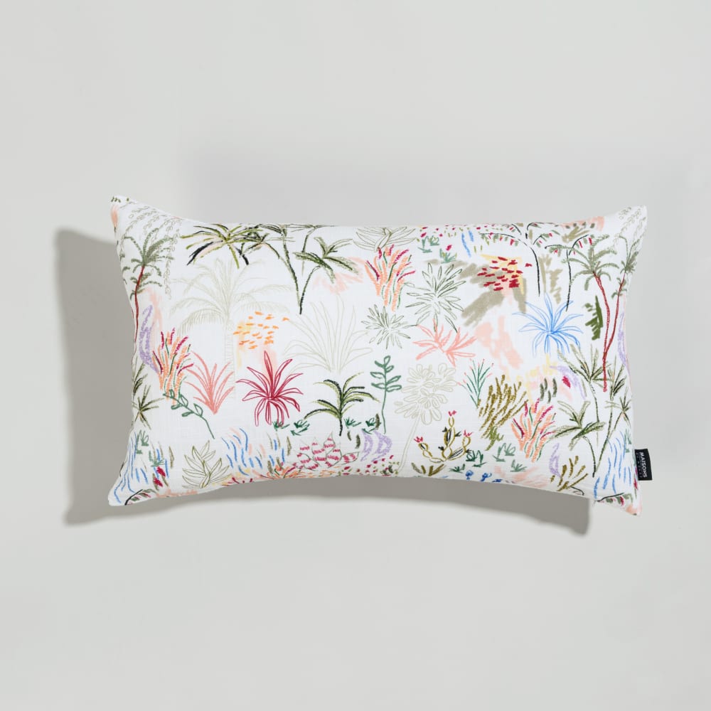 Housse de coussin en coton biologique écru imprimé floral mutlicolore 50x30