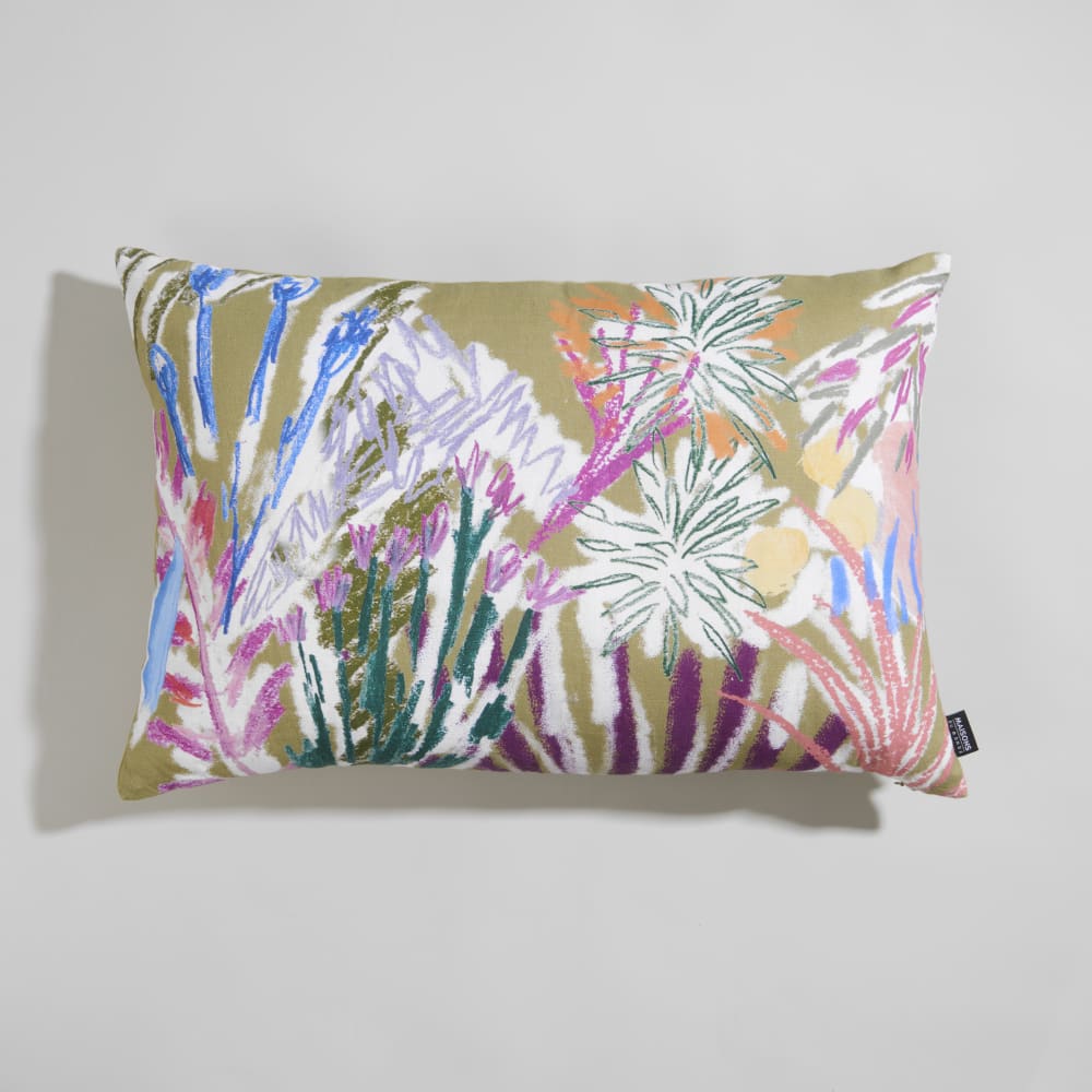 Coussin en lin motif floral multicolore 60x40