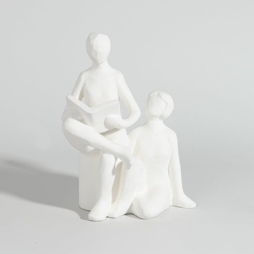 Déco à poser personnages en grès blanc H23