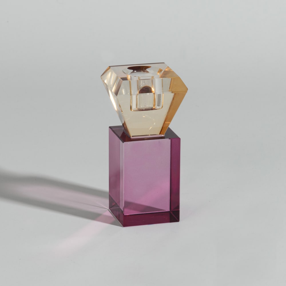 Bougeoir en verre bordeaux, jaune et transparent — Beyit