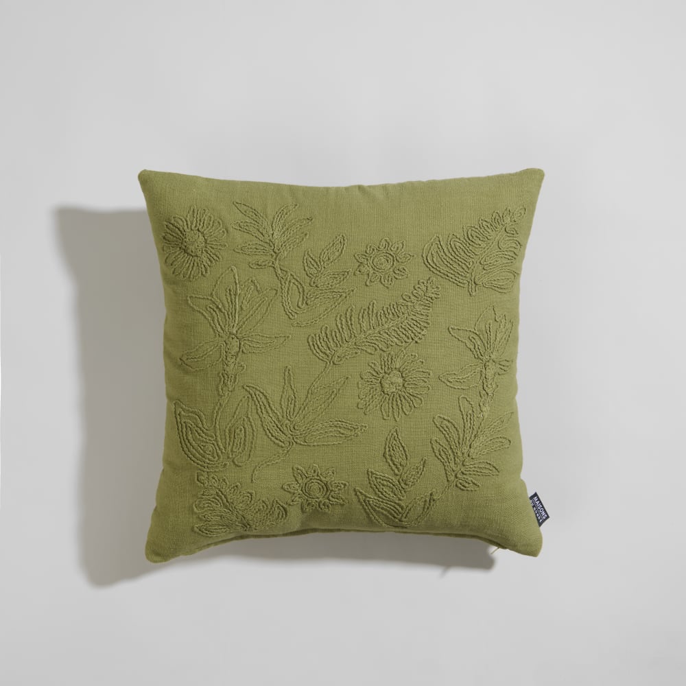 Housse de coussin en coton motif floral vert 40x40