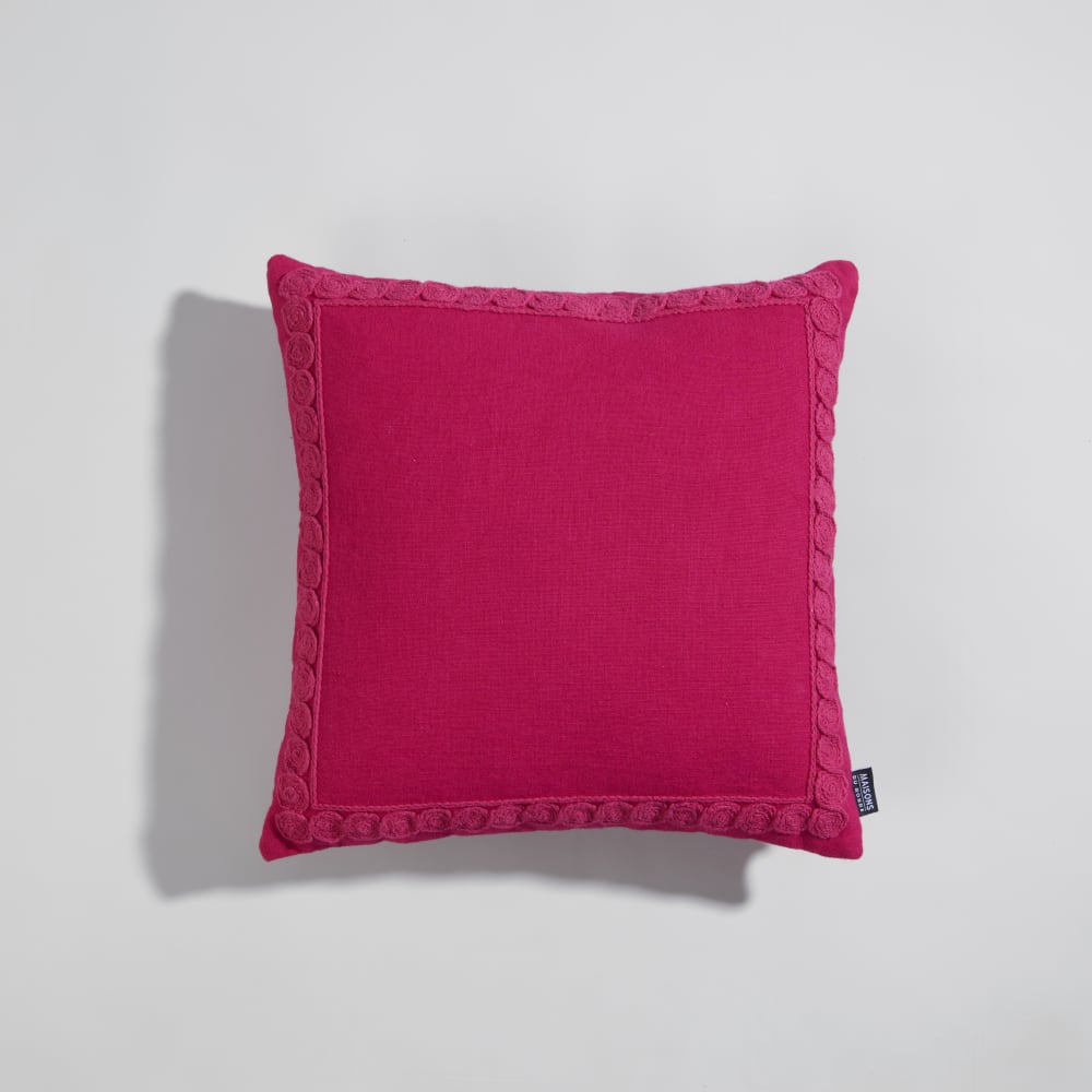 Housse de coussin en coton et bordure fuchsia 40x40