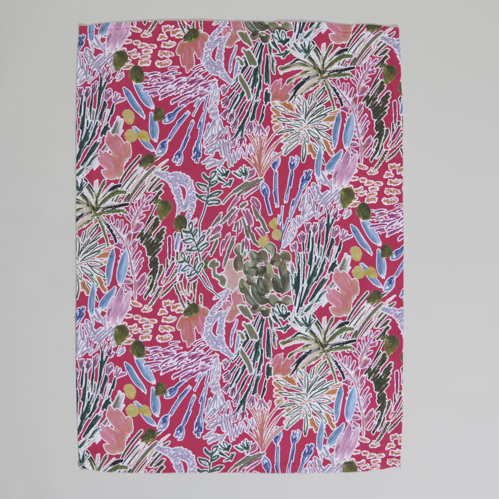 Torchon en coton à imprimé végétal multicolore 50x70