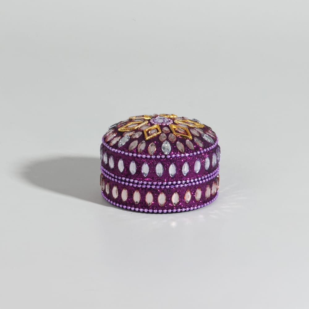 Boîte décorative en aluminium violet, doré et rose