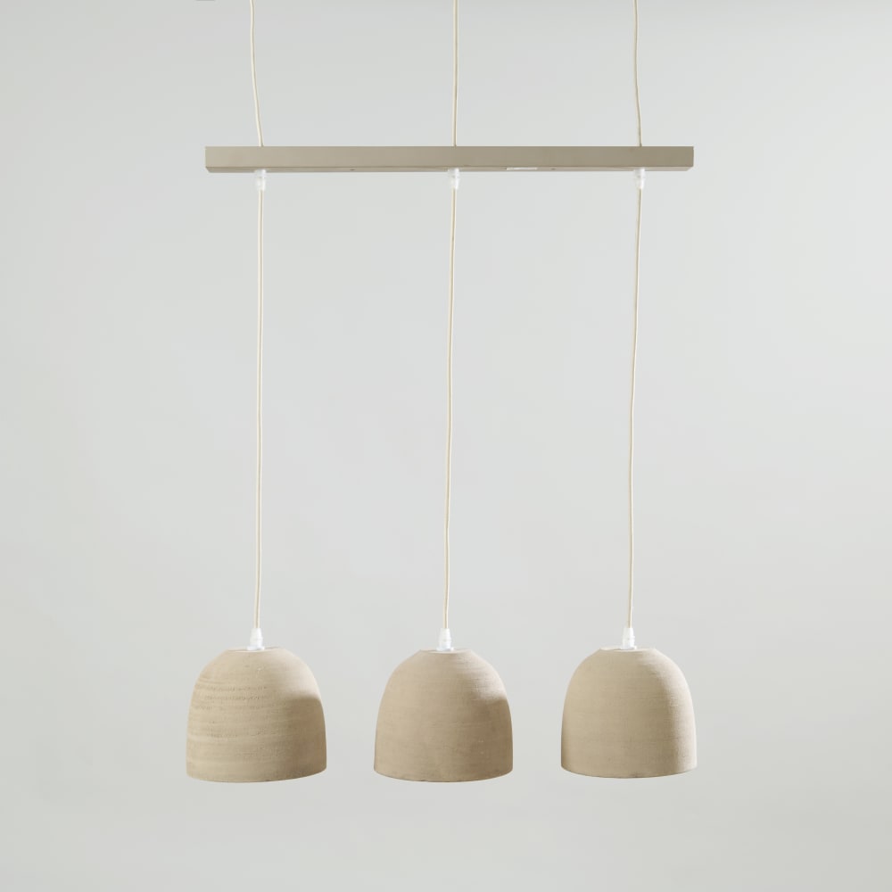 Suspension 3 abat-jours en terre cuite crème
