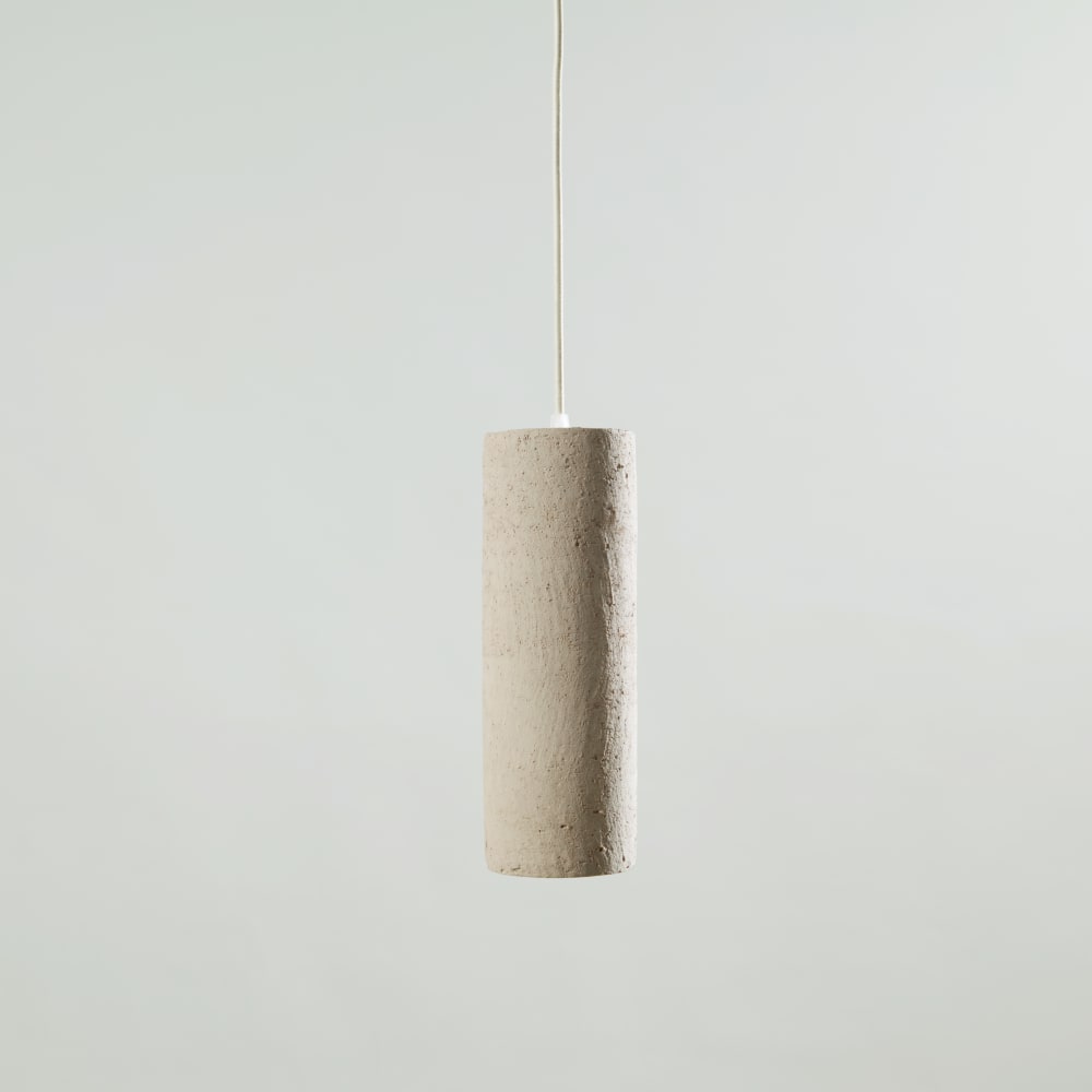 Suspension cylindrique en terre cuite crème