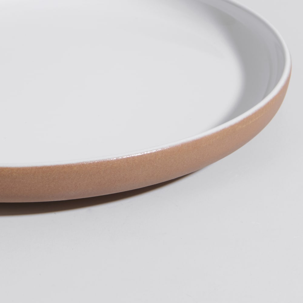 Assiette à dessert en grès blanc et terracotta