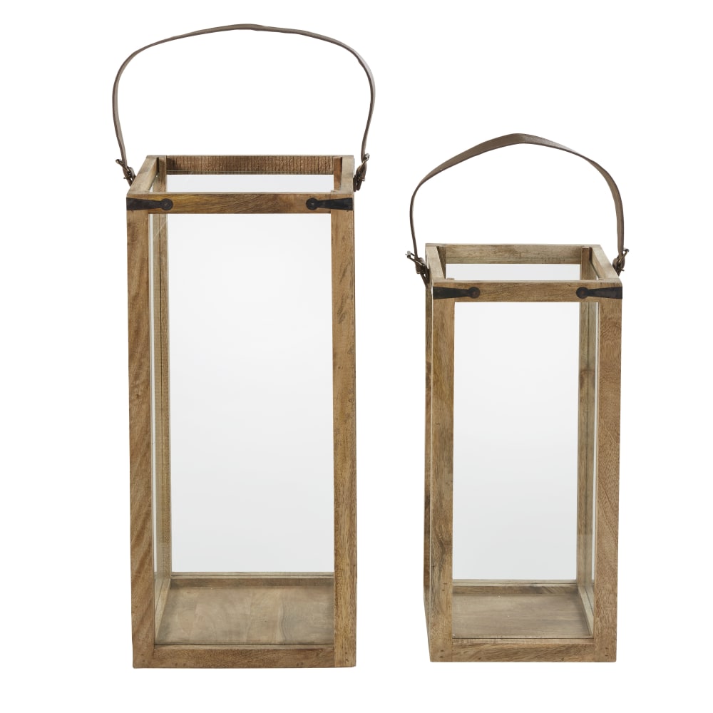 Lanternes en bois de manguier et cuir (x2) — vue 3