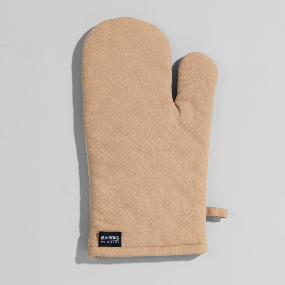 Beige, blau und gelb bedruckter Ofenhandschuh aus Baumwolle -
