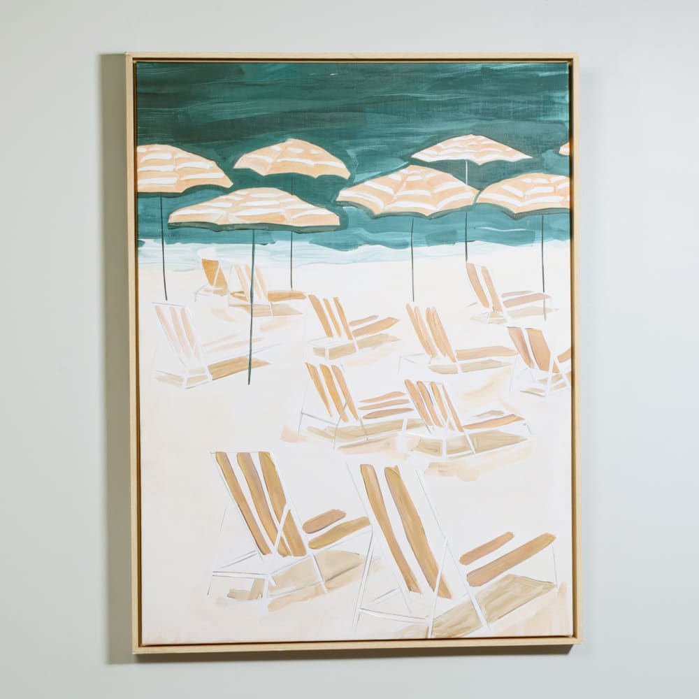 Toile peinte plage bleue et blanche 62x82