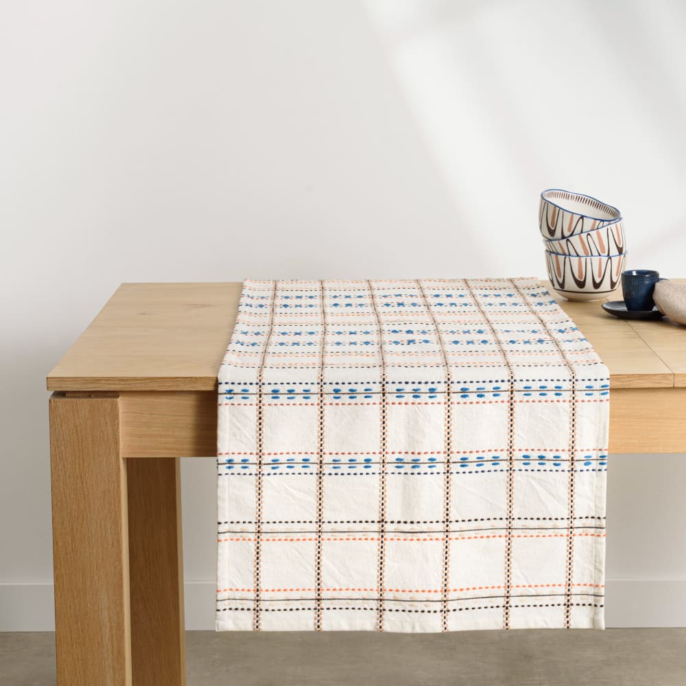 Chemin de table en coton tissé tricolore 50x150