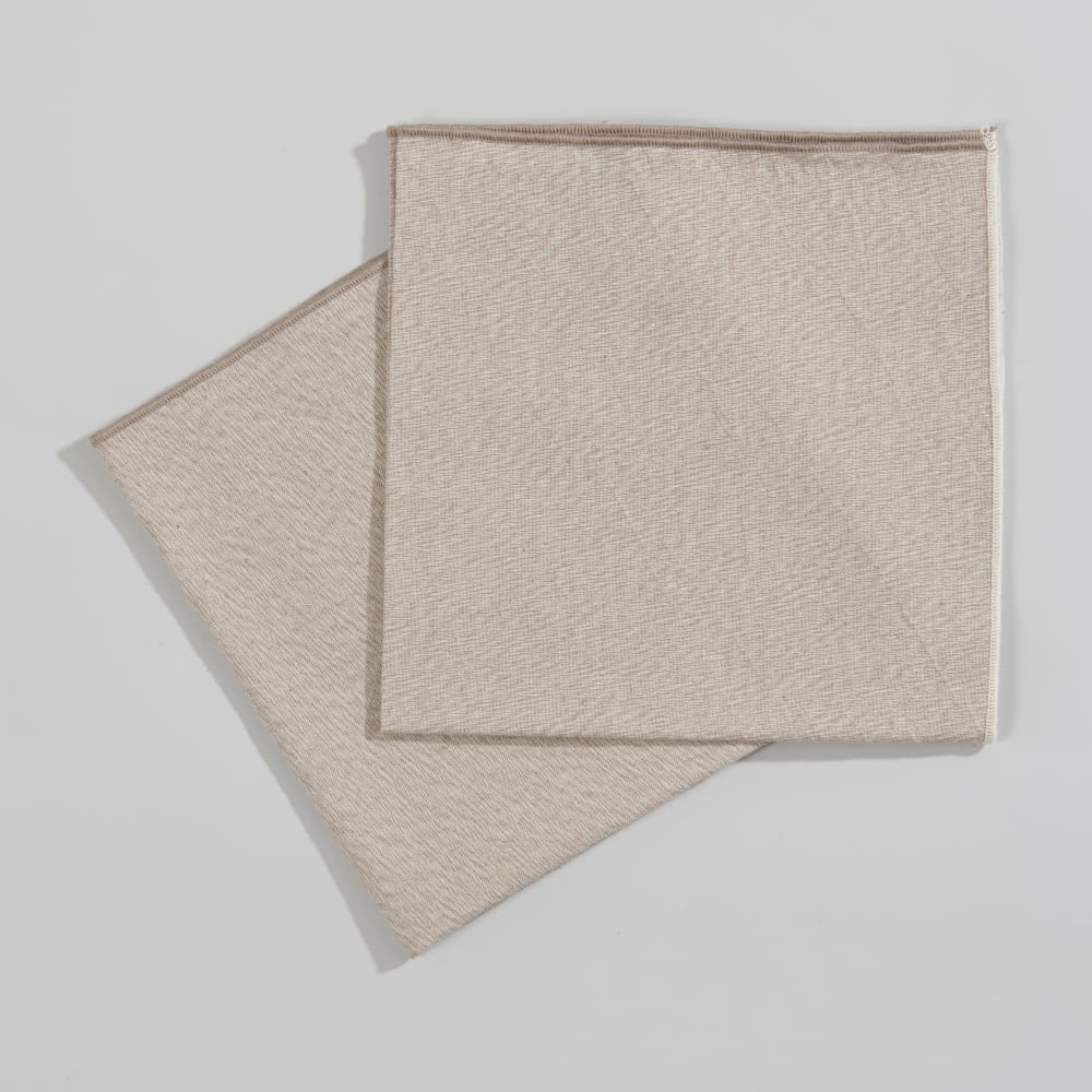 Serviettes en coton beige chiné et bourdon bicolore 45x45 (x2)
