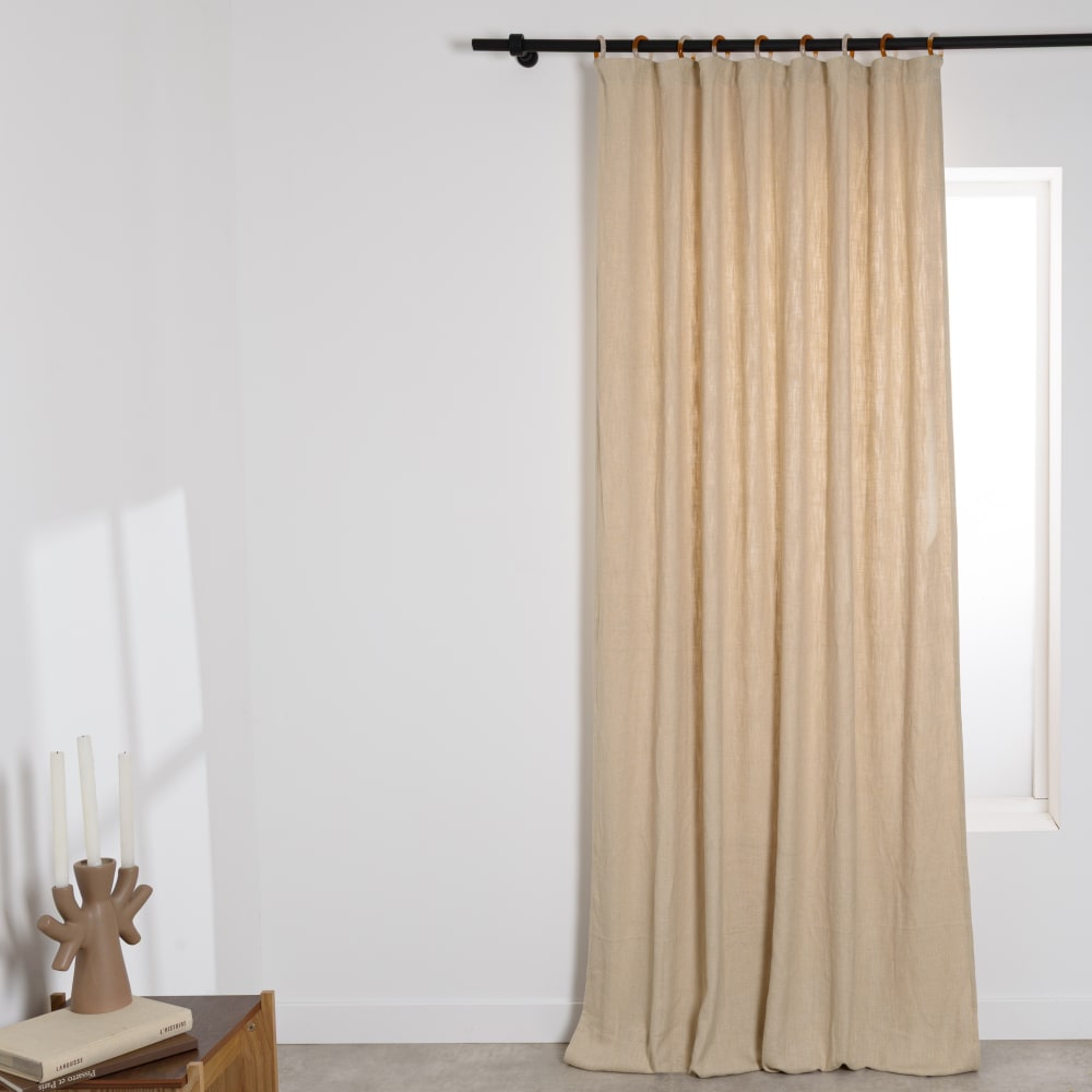 Rideau à œillets bicolores en textile épais beige, 140x250 cm (vendu à l'unité)