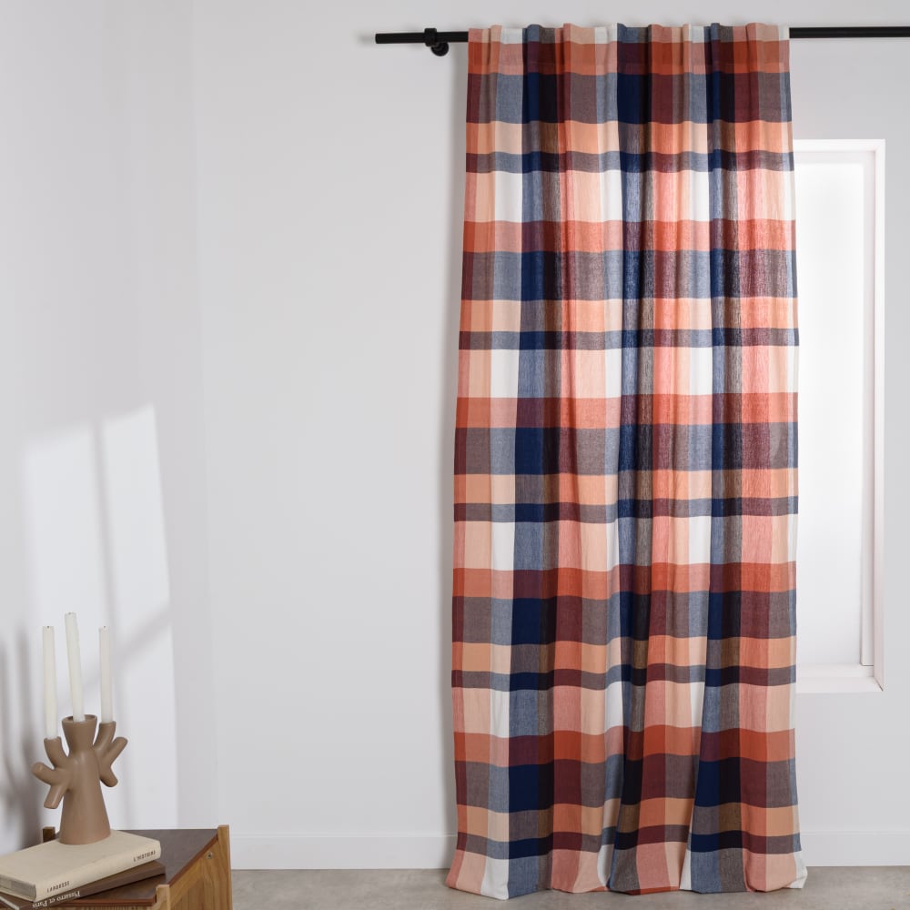 Rideau à pattes cachées en coton tissé motifs carreaux multicolores à l'unité 140x250