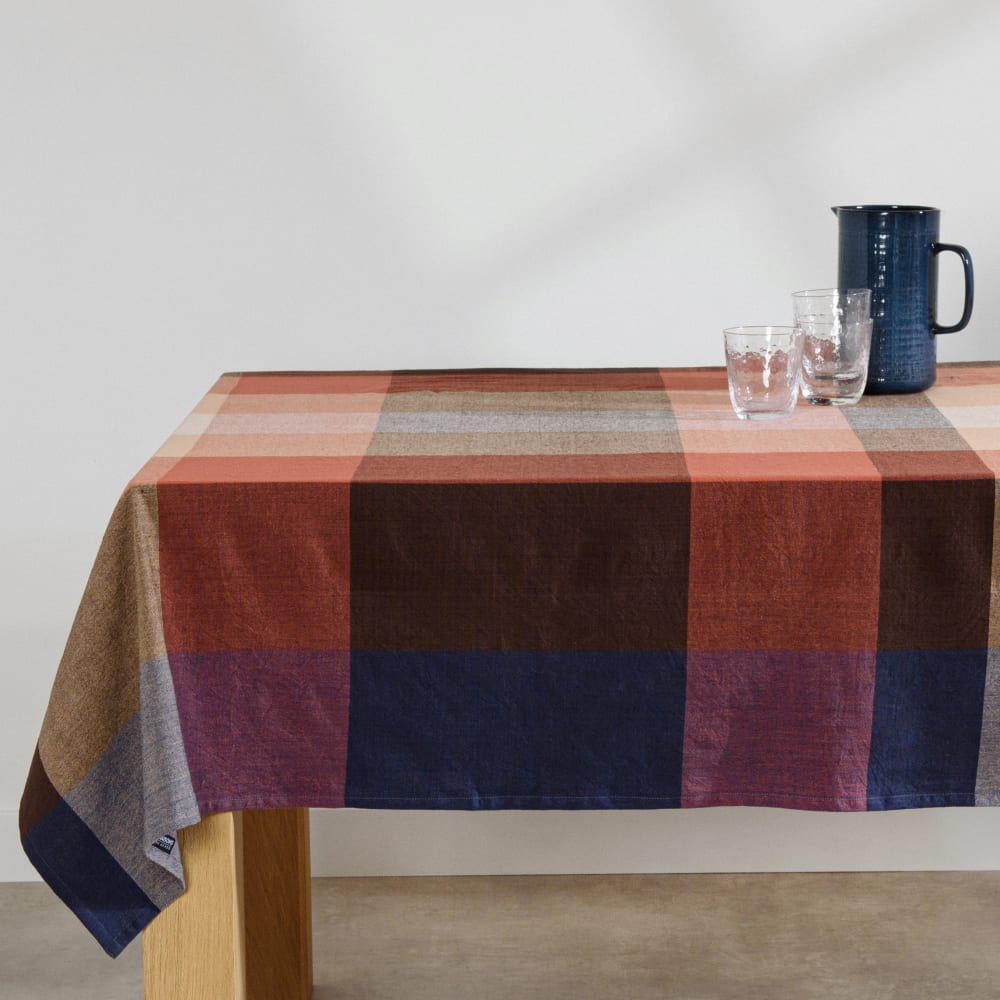 Nappe en coton tissé motif à carreaux multicolores 150x250