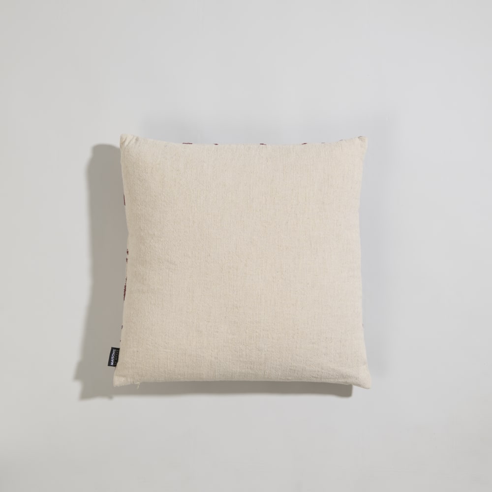 Housse de coussin en coton et lin beige brodé motif floral bordeaux 40x40 — vue 3