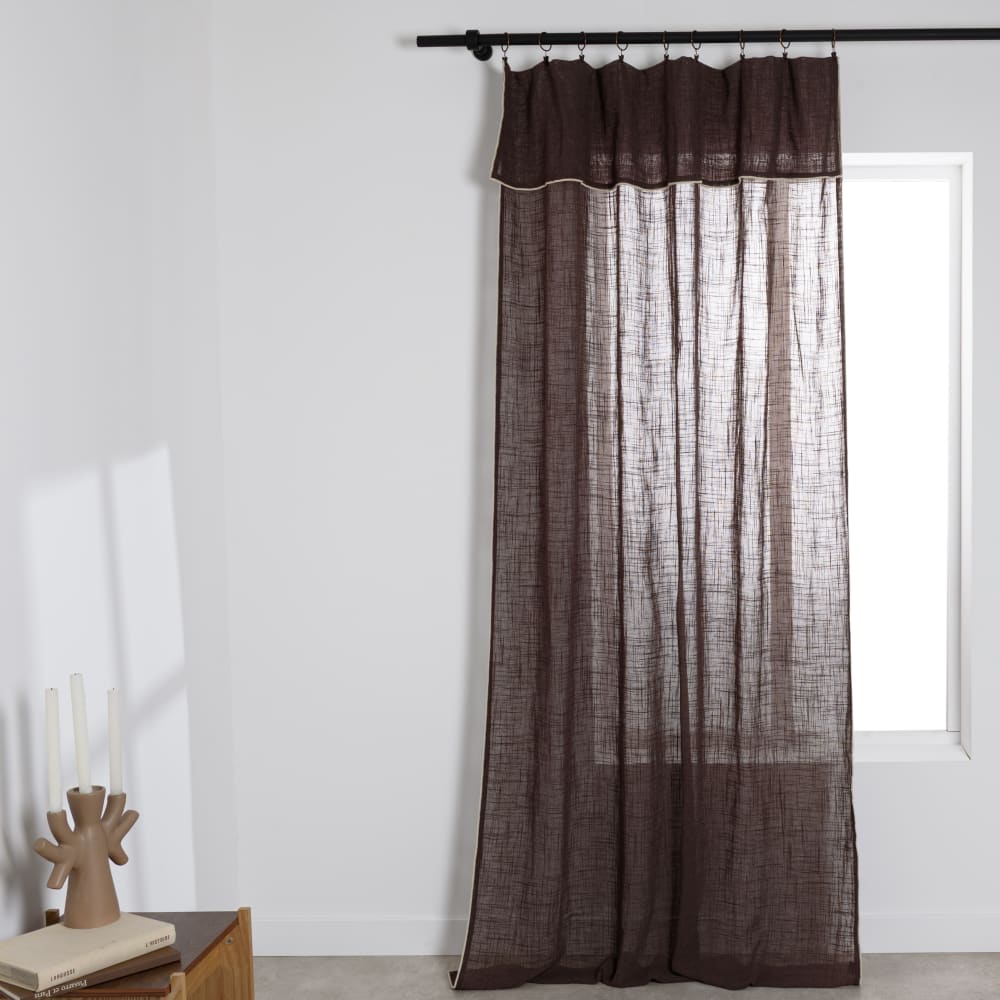 Rideau à œillets pinces en coton et lin chocolat, 140x280 cm (vendu à l'unité)