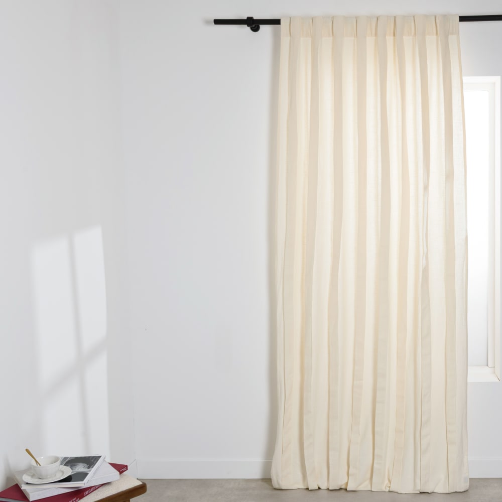 Rideau à pattes cachées en coton épais plié écru à l'unité, 140x250 cm