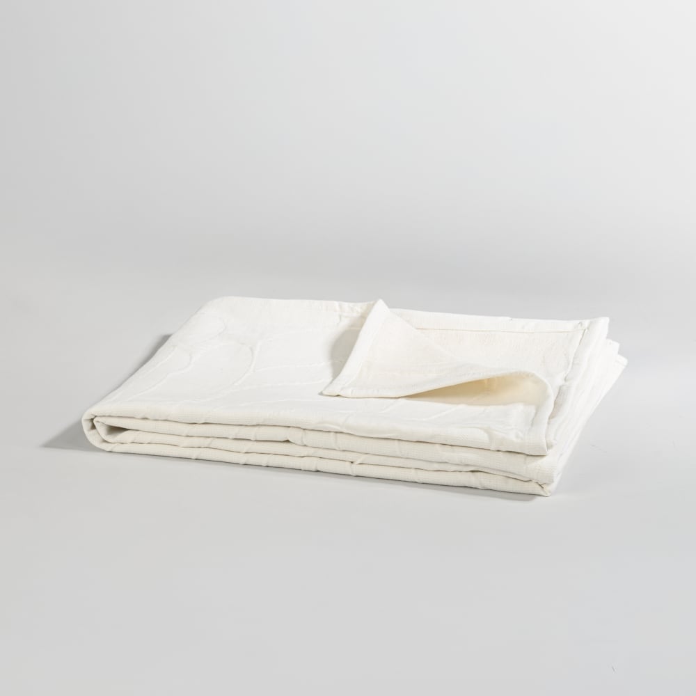 Plaid en coton tissé jacquard motif feuillage écru 130x170