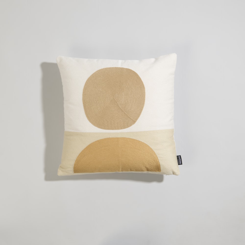 Housse de coussin en coton motif géométrique écru, beige et jaune 40x40
