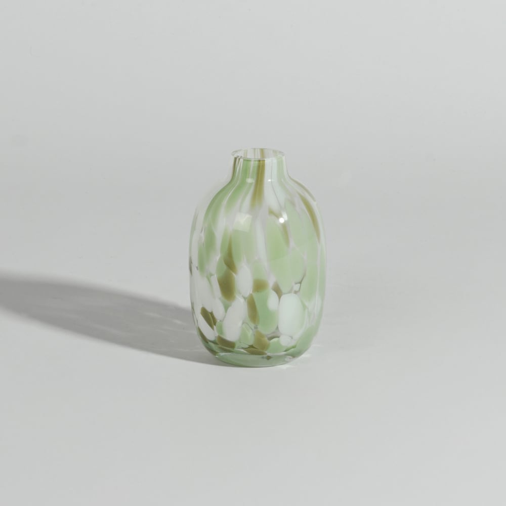 Vase en verre transparent, blanc, vert et marron H9