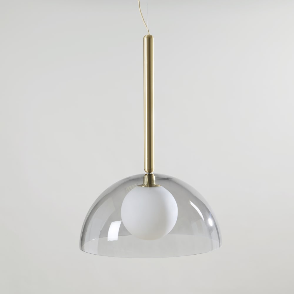 Suspension cloche en verre fumé et tige en acier doré