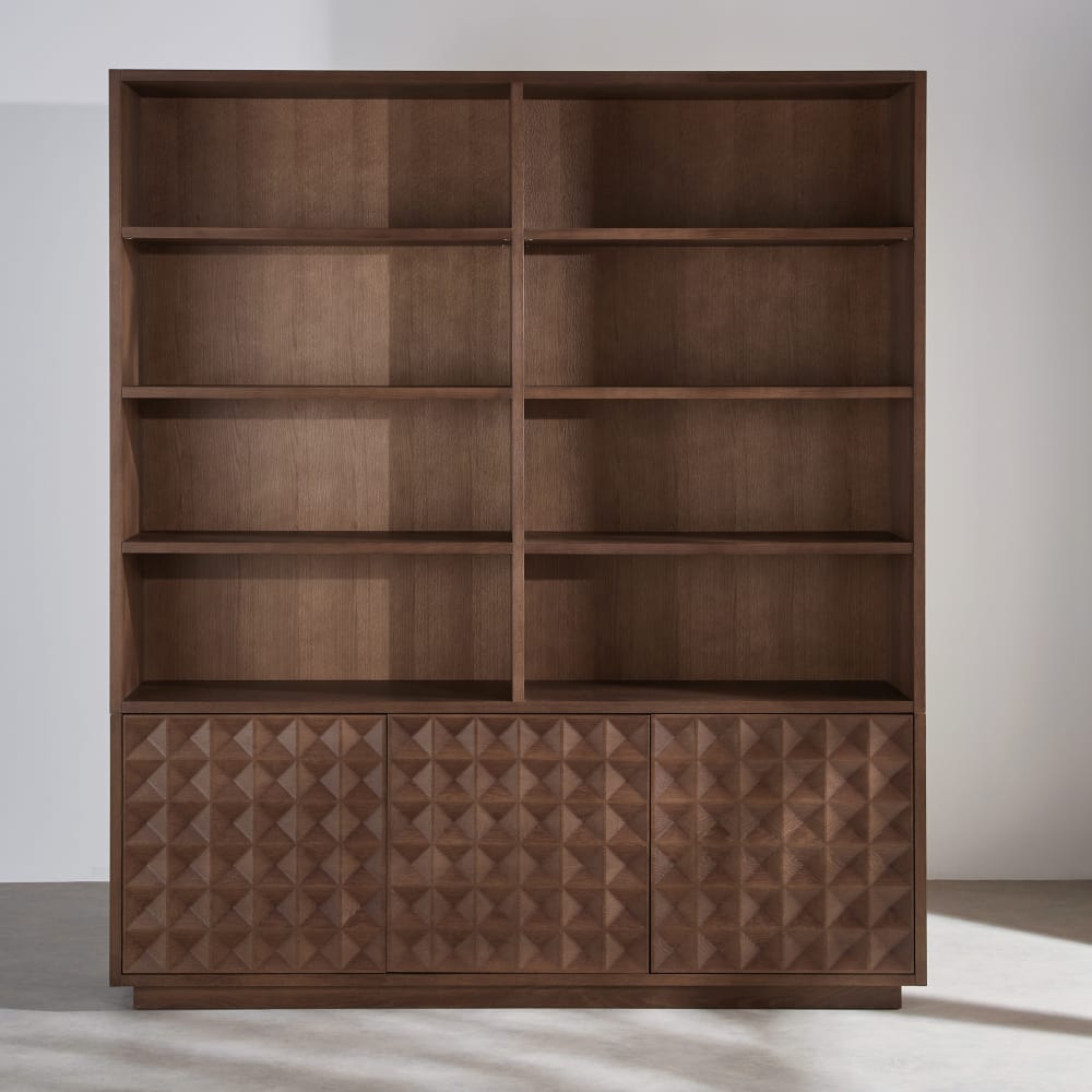 Bibliothèque en bois de pin, chêne et placage chêne, L180 cm