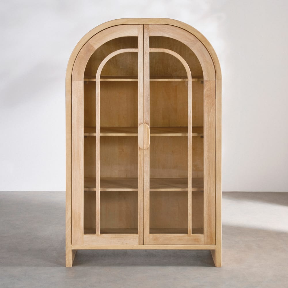 Vitrine arche en bois de manguier et placage manguier, L105 cm
