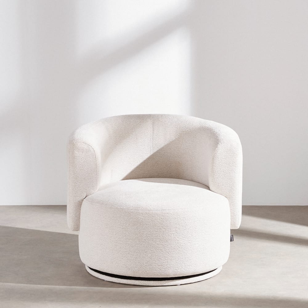 Fauteuil pivotant en textile tramé ivoire