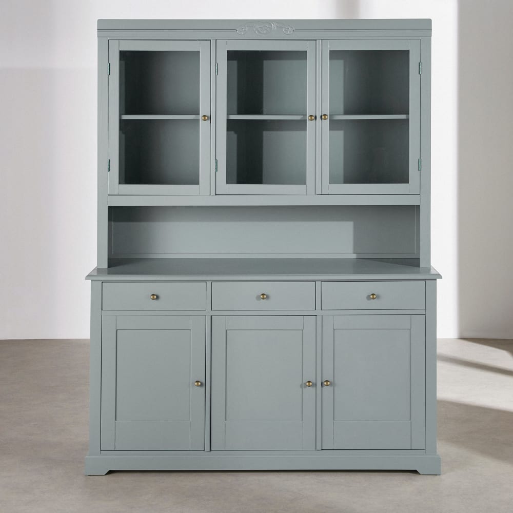 Vaisselier 6 portes 3 tiroirs vert de gris L145