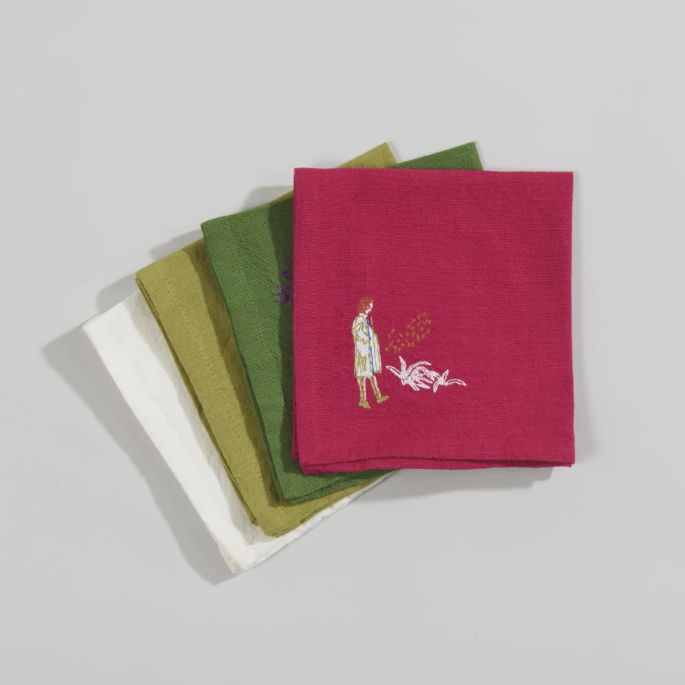 Serviettes cocktail en coton à motif brodé multicolore 30x30 (x4)