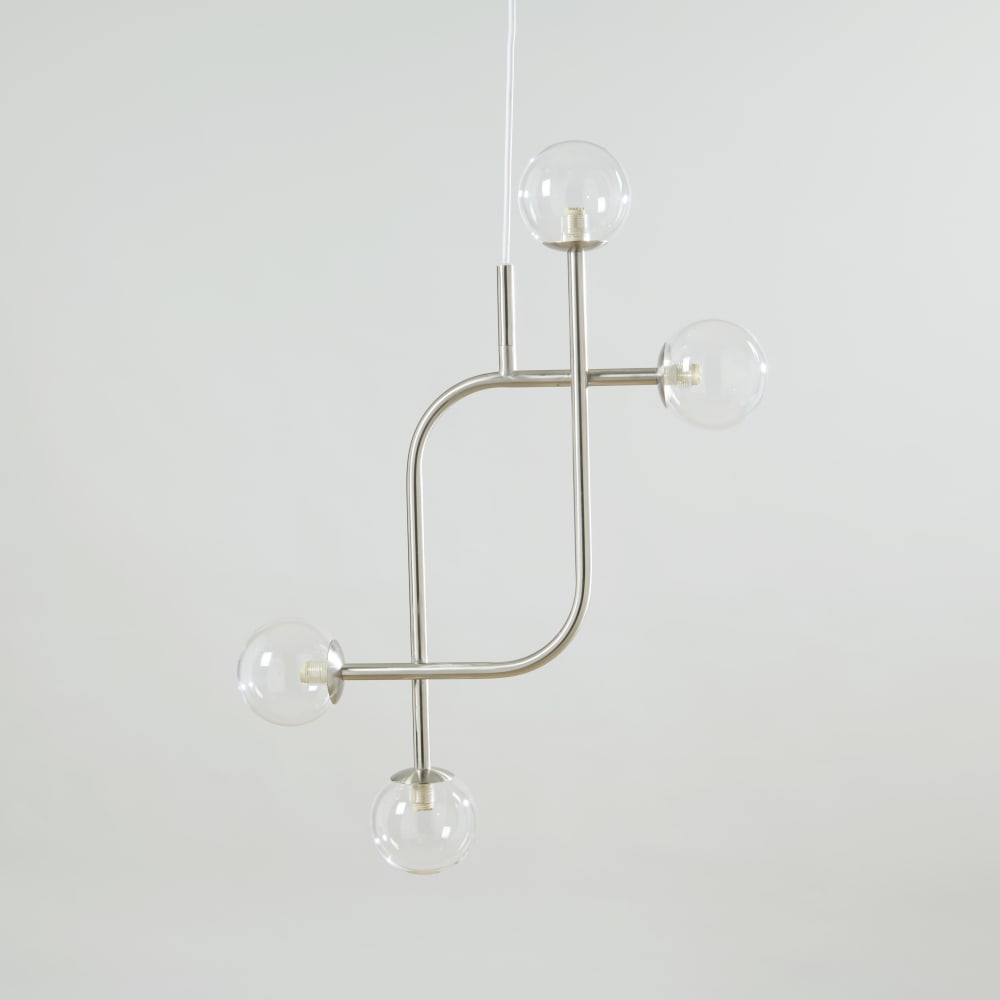Suspension en acier brossé avec 4 globes transparents