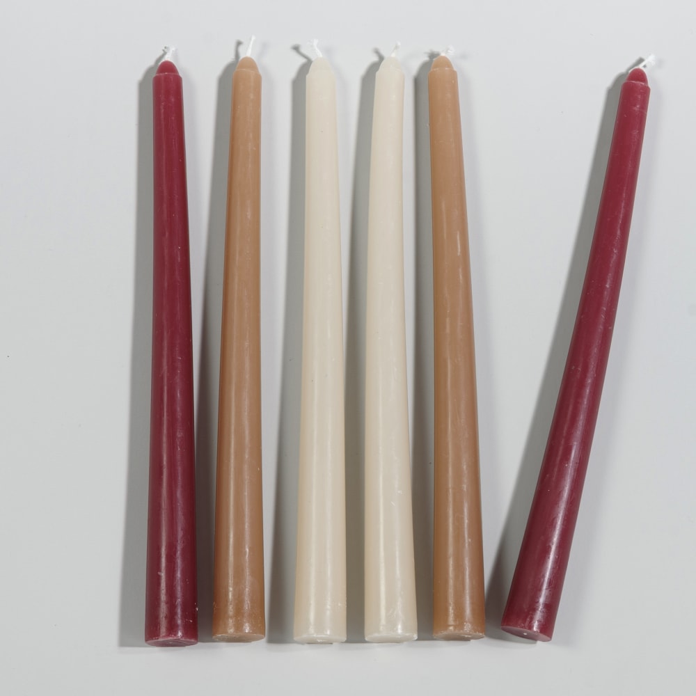 Bougies longues beige, bordeaux et camel (x6) - Maisons du Monde