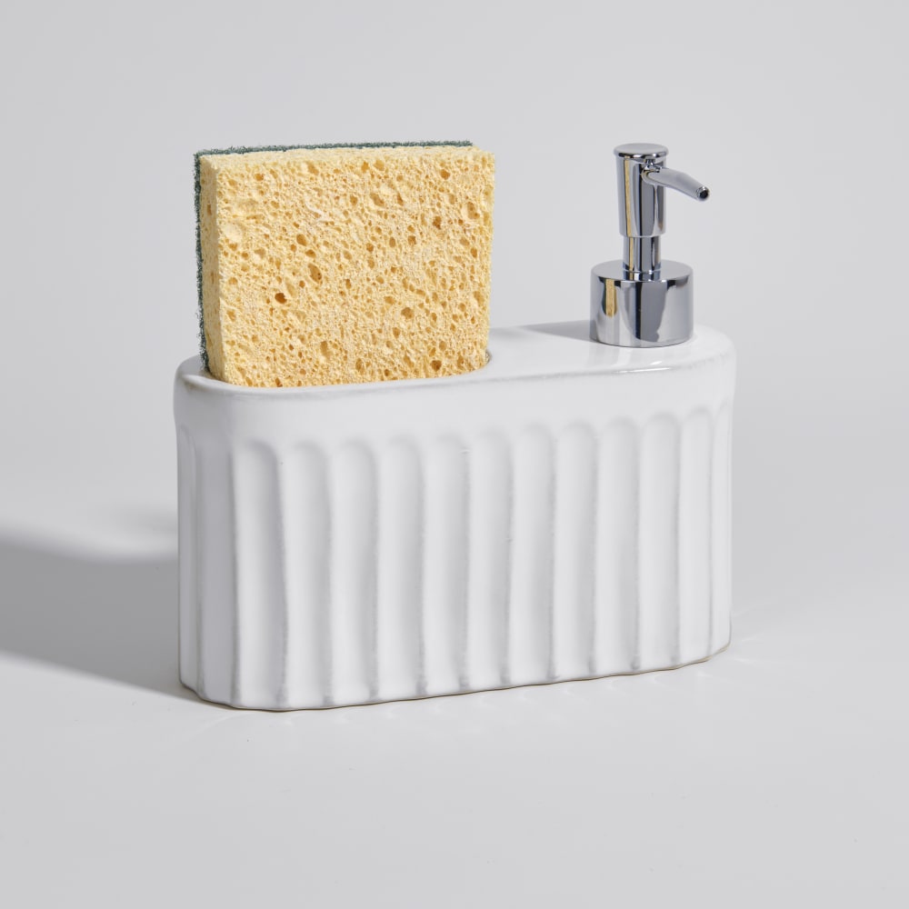 Distributeur de savon en grès blanc