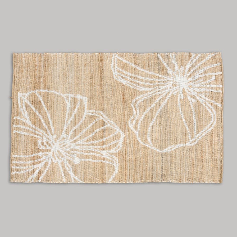 Tapis en jute et laine tissé jacquard beige et écru, 90x150 cm