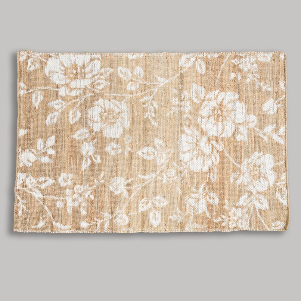 Tapis en jute et laine tissé jacquard beige et blanc, 90x150 cm — vue 3