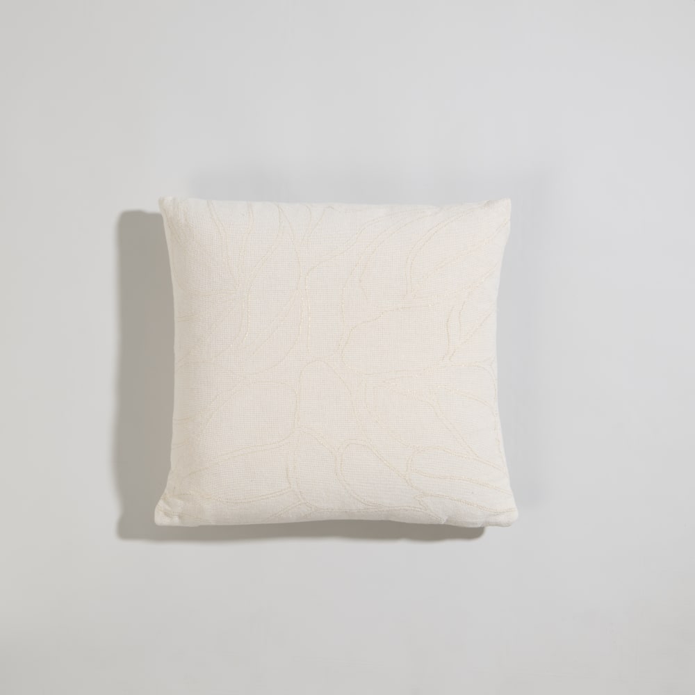 Housse de coussin en coton écru motif floral doré 40x40