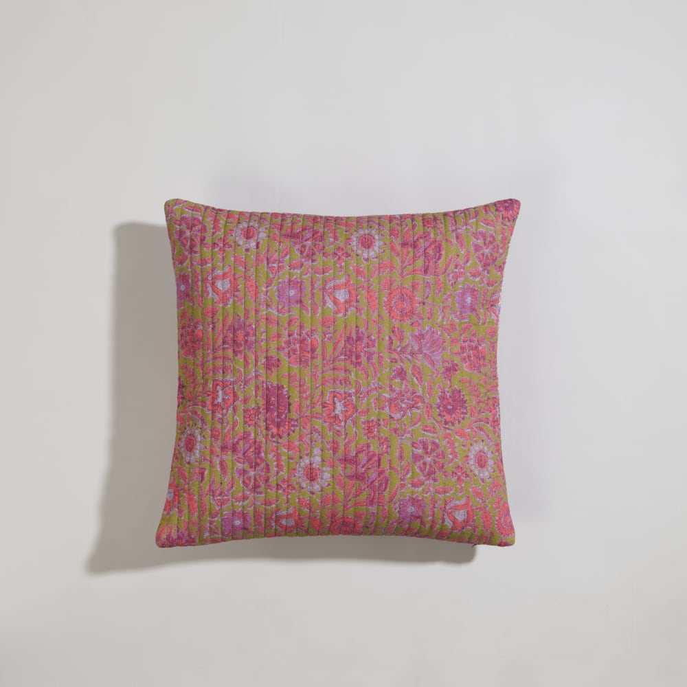 Coussin reversible en coton imprimé matelassé multicolore 40x40