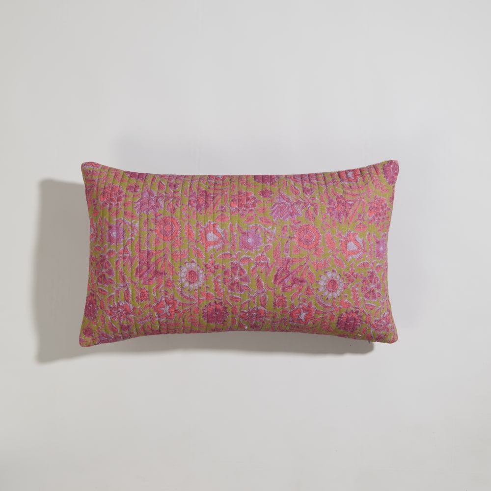 Coussin reversible en coton imprimé matelassé multicolore 50x30