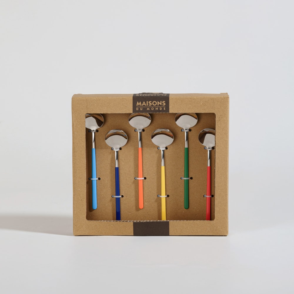 Coffret 6 cuillères en inox multicolores Coffret 6 cuillères en inox multicolores