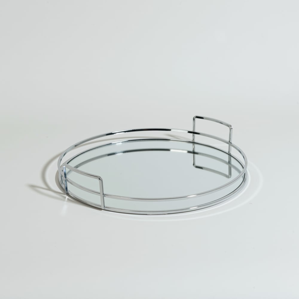 Plateau rond en métal et verre — Beyit